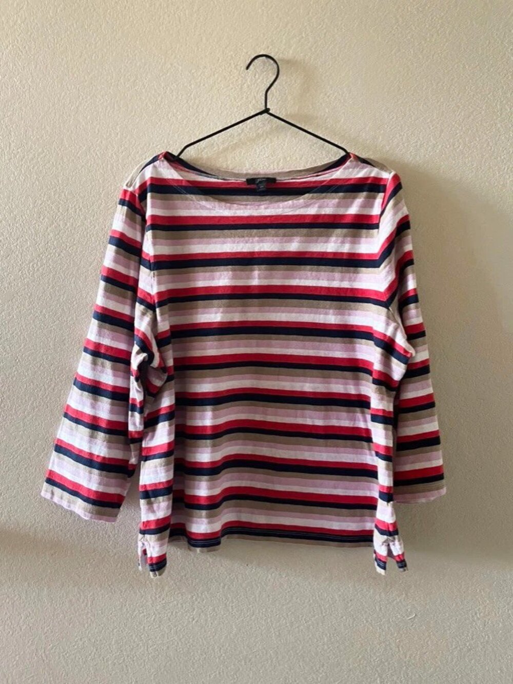 J. Crew Striped Boat Neck Top Multicolor 100% Cotton Natural Fibers Size 2X